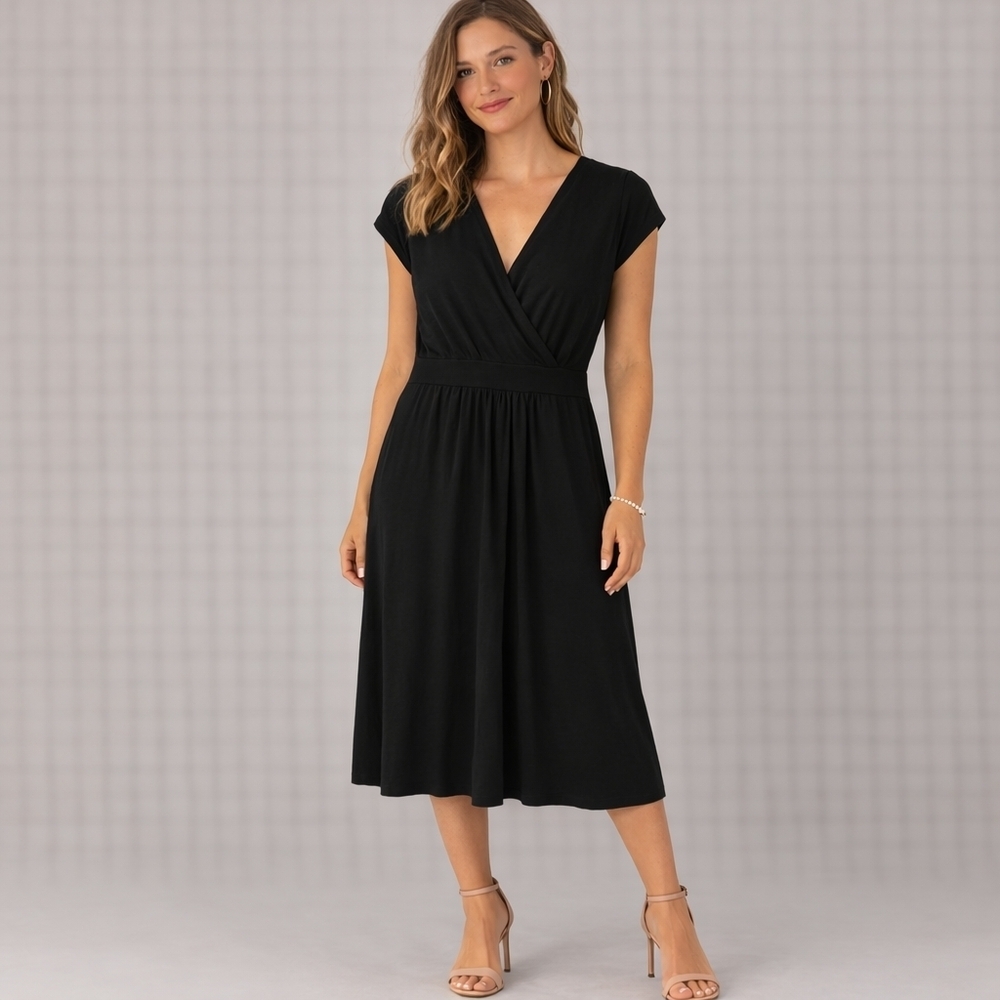 Boden Casual Jersey Knit Stretch Dress, Wrap V neckline Cap Sleeves Sz 10L - Picture 6 of 6